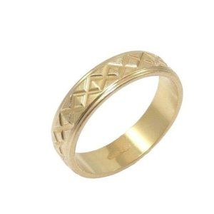 Solid 18K Yellow Gold Diamond Cut Zig Zag Eternity Band Ring Size 5.5